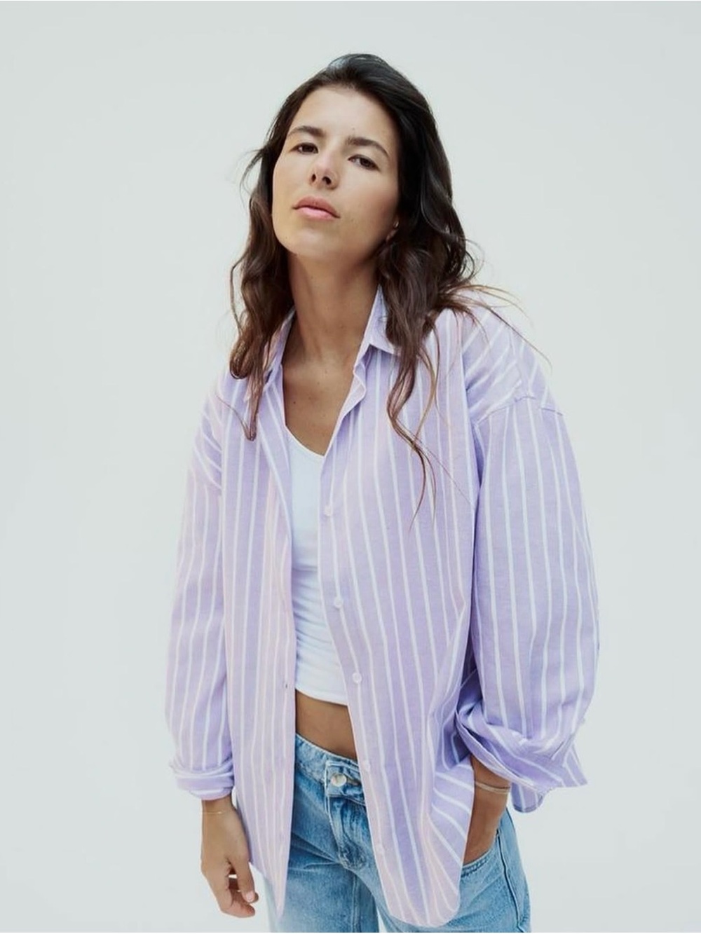 Zara Striped Oxford Shirt | Lilac | L